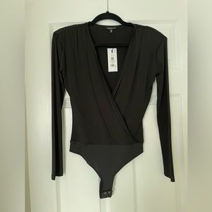 Dynamite Deep Plunge Wrap Vneck Bodysuit Black Size : X-SMALL